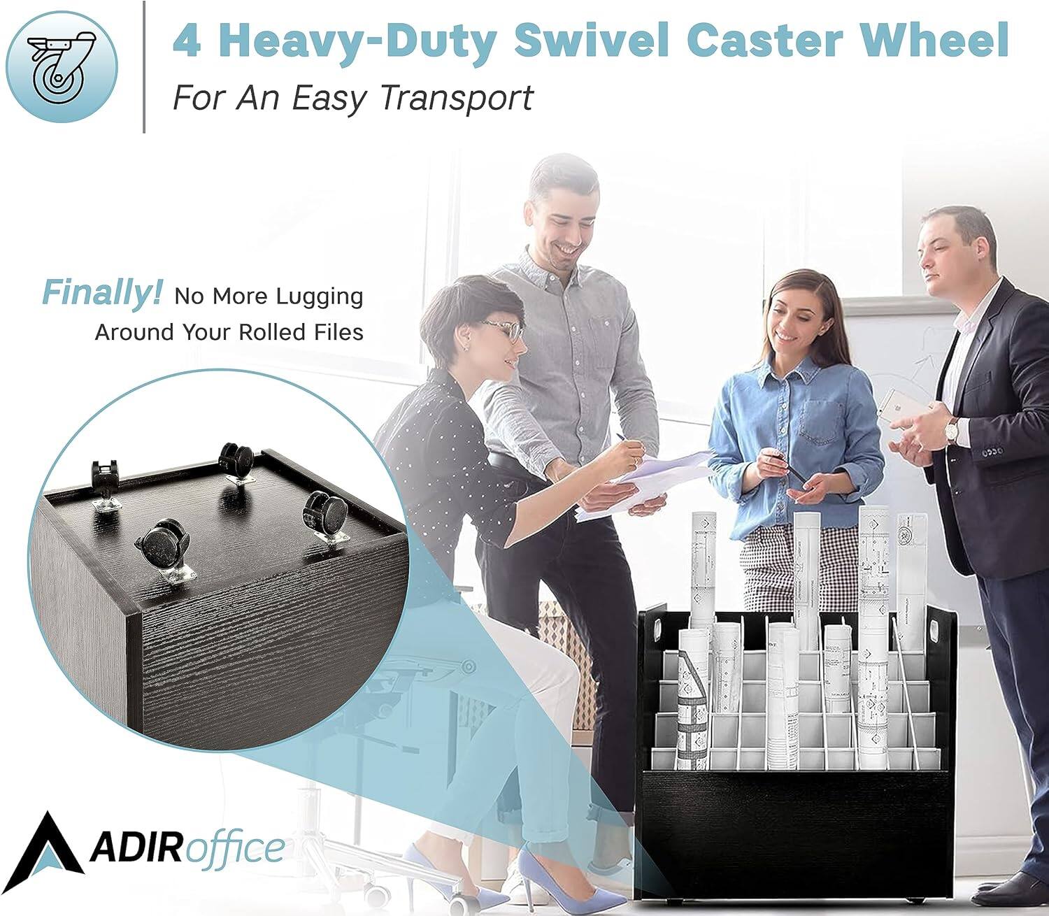 4 Heavy-Duty Swivel Caster Wheel For An Easy Transport
Finally! No More Lugging Around Your Rolled Files
ADIRoffice