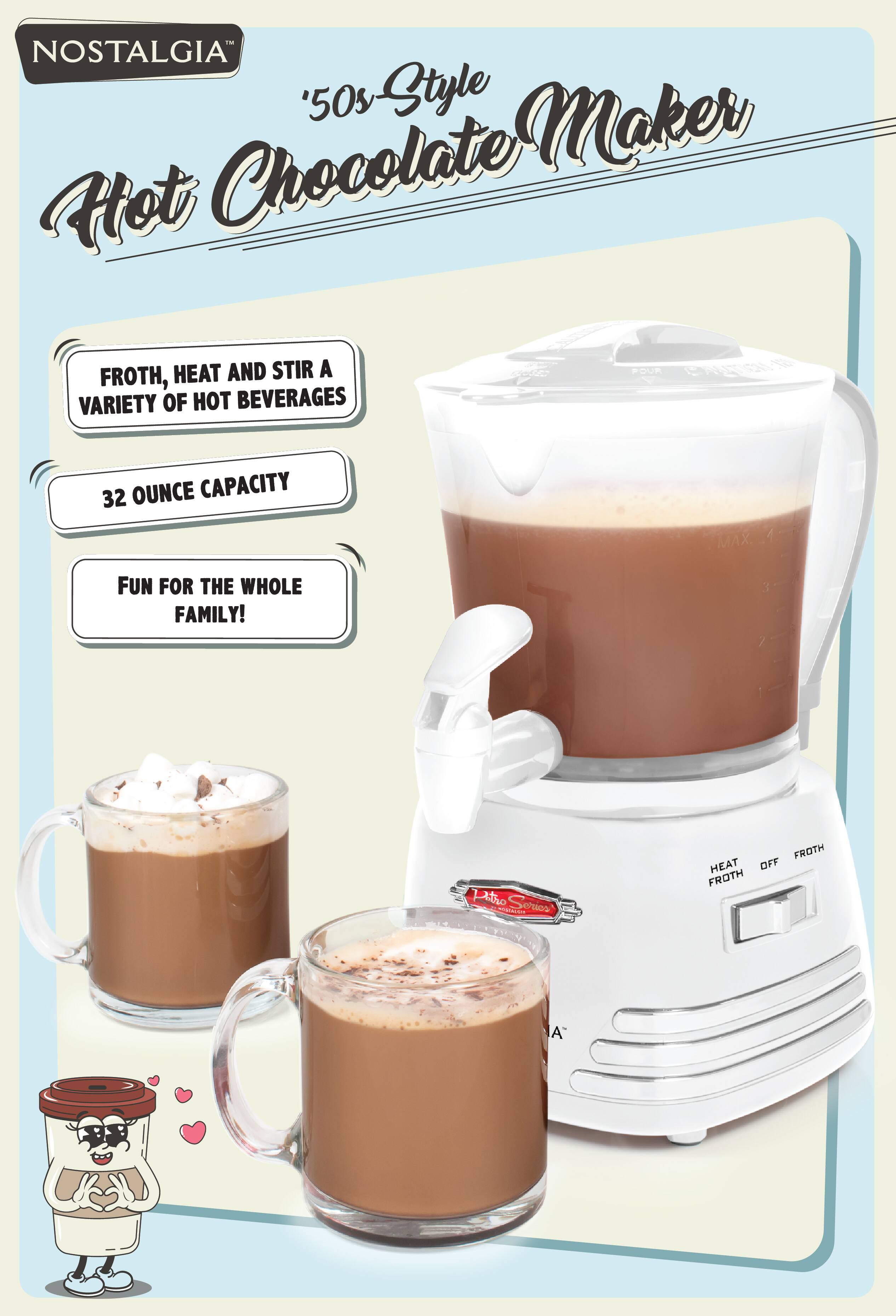 Nostalgia '50s Style Hot Chocolate Maker  
Froth, Heat and Stir a Variety of Hot Beverages  
32 Ounce Capacity  
Fun for the Whole Family!  
Patho Series EMiO  
Froth Heat Off Froth