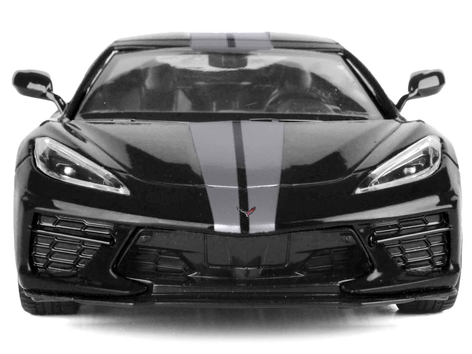 Back. Motormax - 2020 Chevrolet Corvette C8 Stingray Black with Silver Stripes "Timeless Legends" Series 1/24 - Black, Silver.