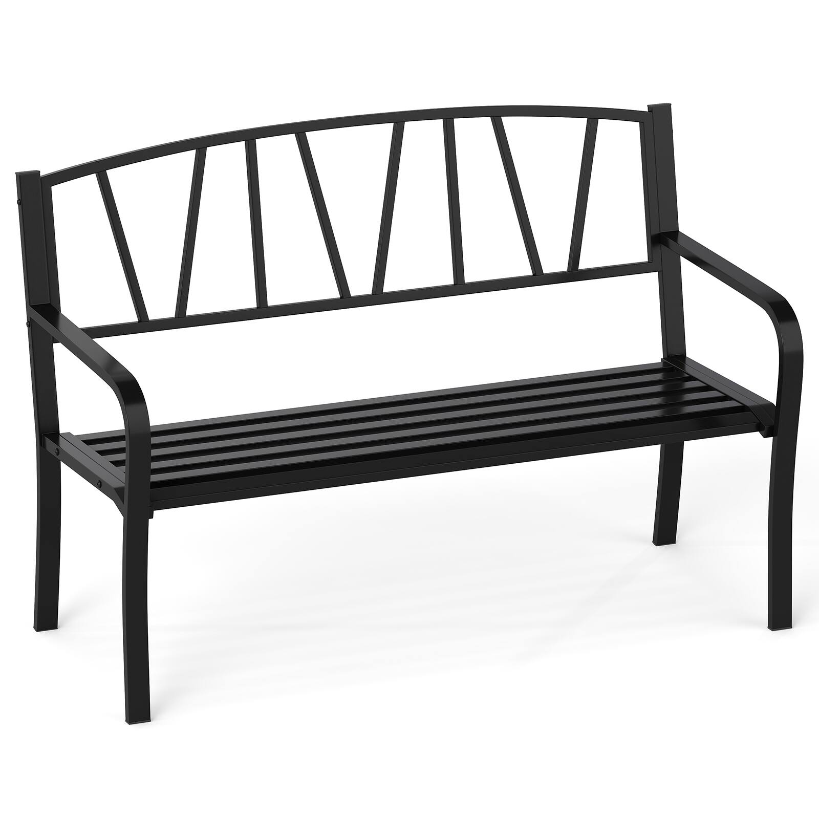 Alt View 7. Gymax - Gymax 50.5'' Patio Metal Bench w/ Curved Armrests & Minimalist Backrest for Backyard - Black.