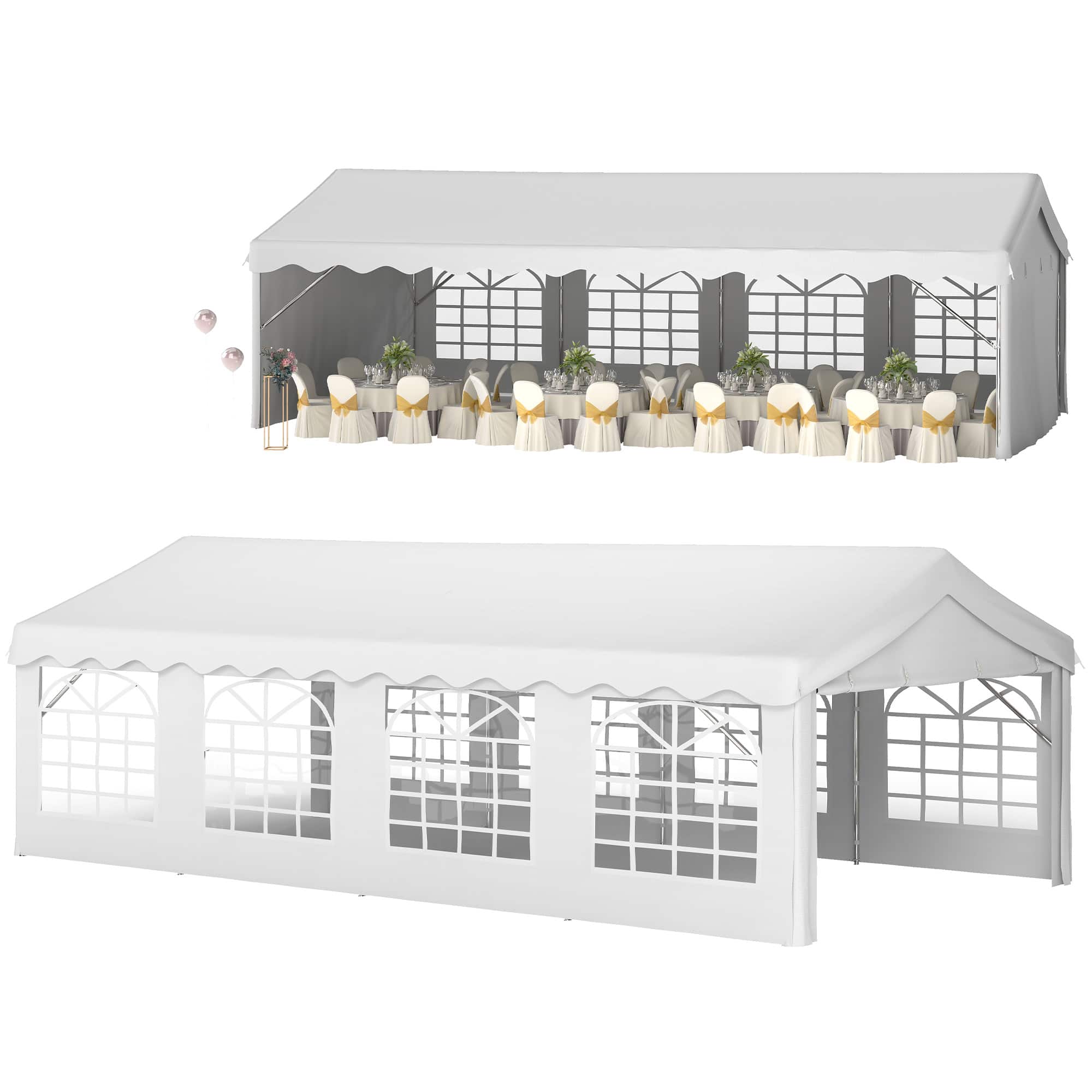 Outsunny - Duty Party Tent, 13x26 ft Outdoor Wedding Event Shelter, with Removable Sidewalls & Windows - White