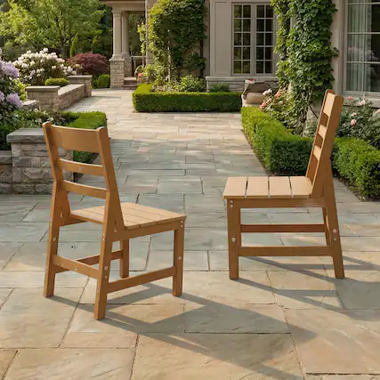Front. Famapy - Pairs of Teak-Style Outdoor Patio Dining Chair HDPS Aluminum Frame, Weatherproof & Low-Maintenance for Garden Poolside - Wooden.