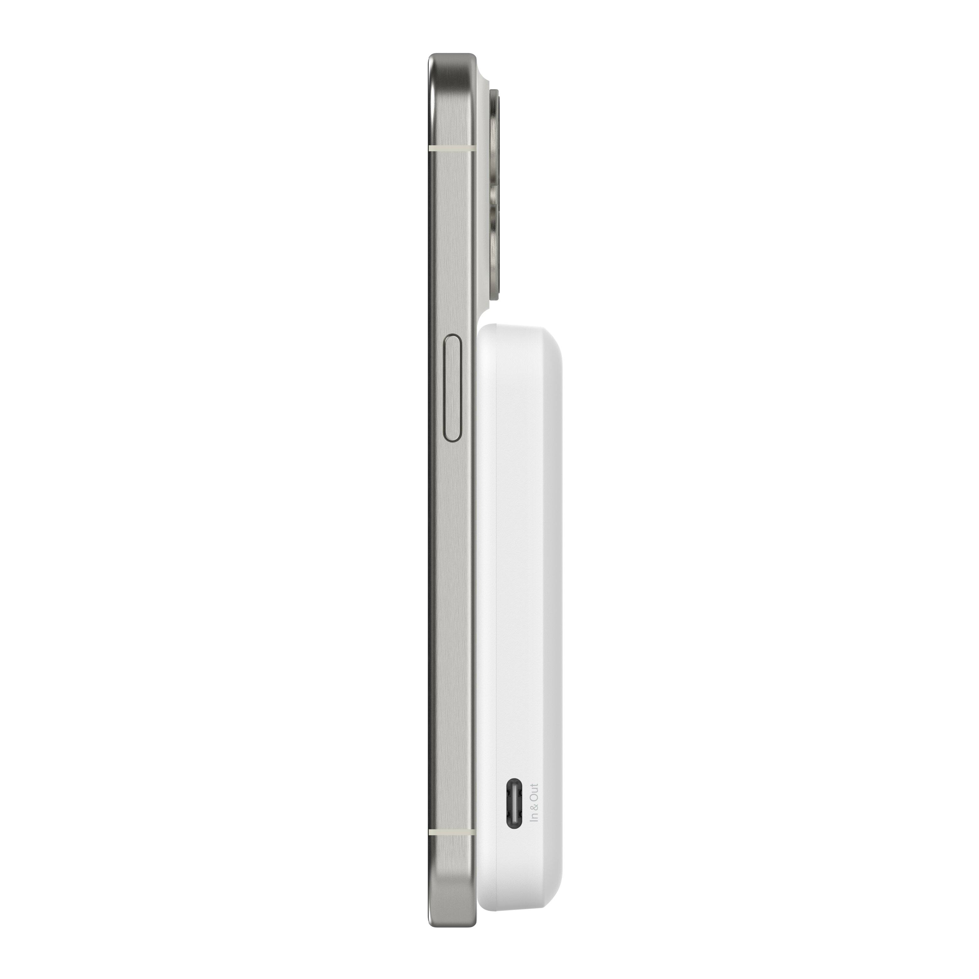 Alt View 2. Belkin - BOOST↑CHARGE Pro Wireless Power Bank 5K w/ Qi2, MagSafe Compatible with Kickstand for iPhone 17, 16, 15, 14, and More - White.