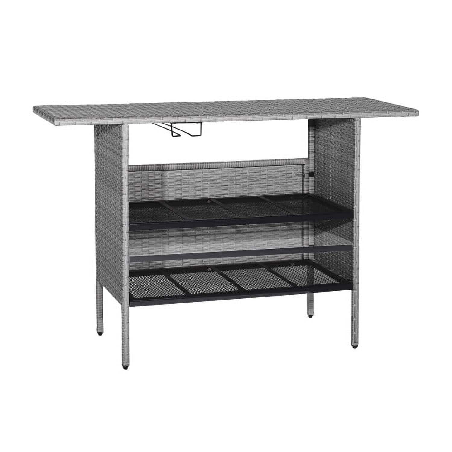 Pefilos - Small Outdoor Coffee Side End Table for Outside Patio Storage, All Weather Wicker with Metal Shelves, Square - Gray