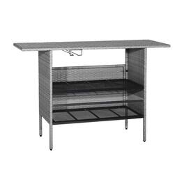 Pefilos - Small Outdoor Coffee Side End Table for Outside Patio Storage, All Weather Wicker with Metal Shelves, Square - Gray