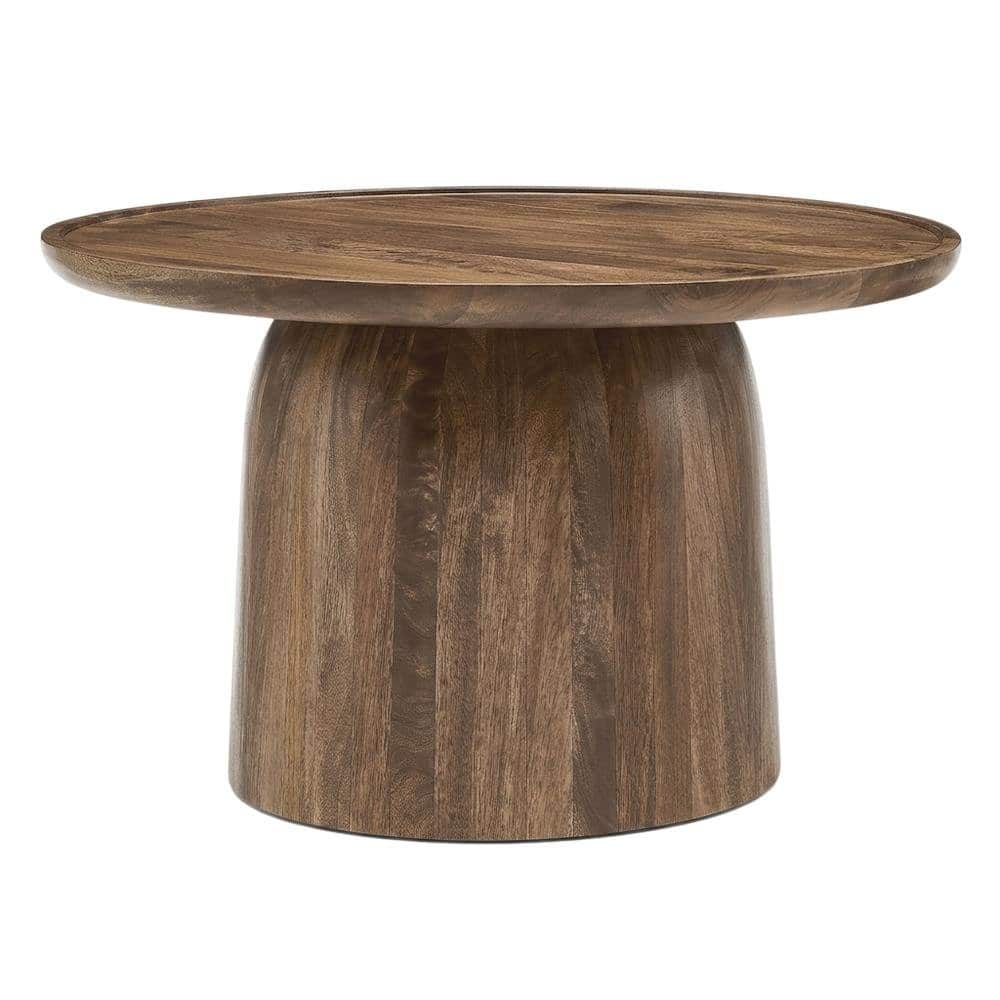 FurniFact - Round Wood Coffee Table with Sleek Design and Solid Oak Finish - Brown
