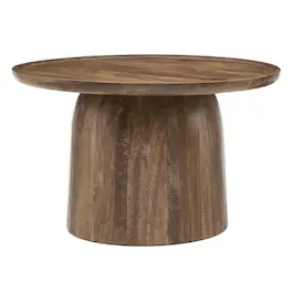 FurniFact - Round Wood Coffee Table with Sleek Design and Solid Oak Finish - Brown