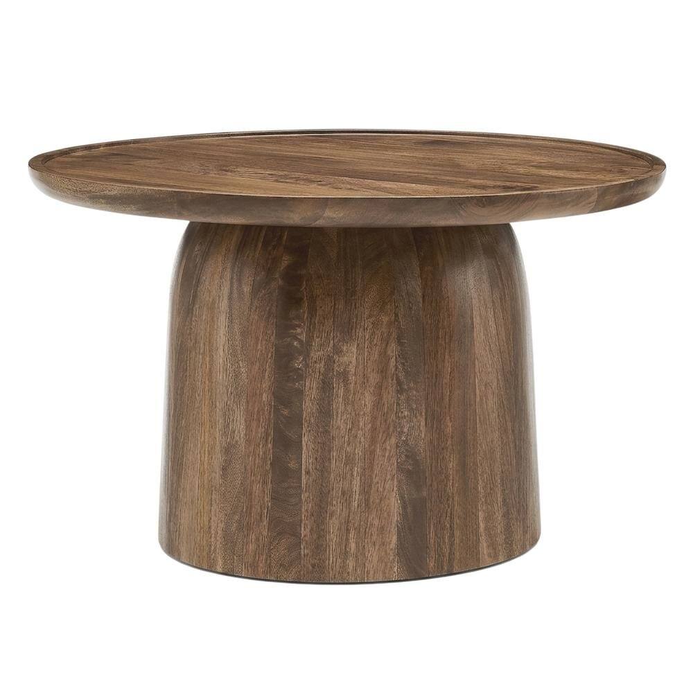 Front. FurniFact - Round Wood Coffee Table with Sleek Design and Solid Oak Finish - Brown.