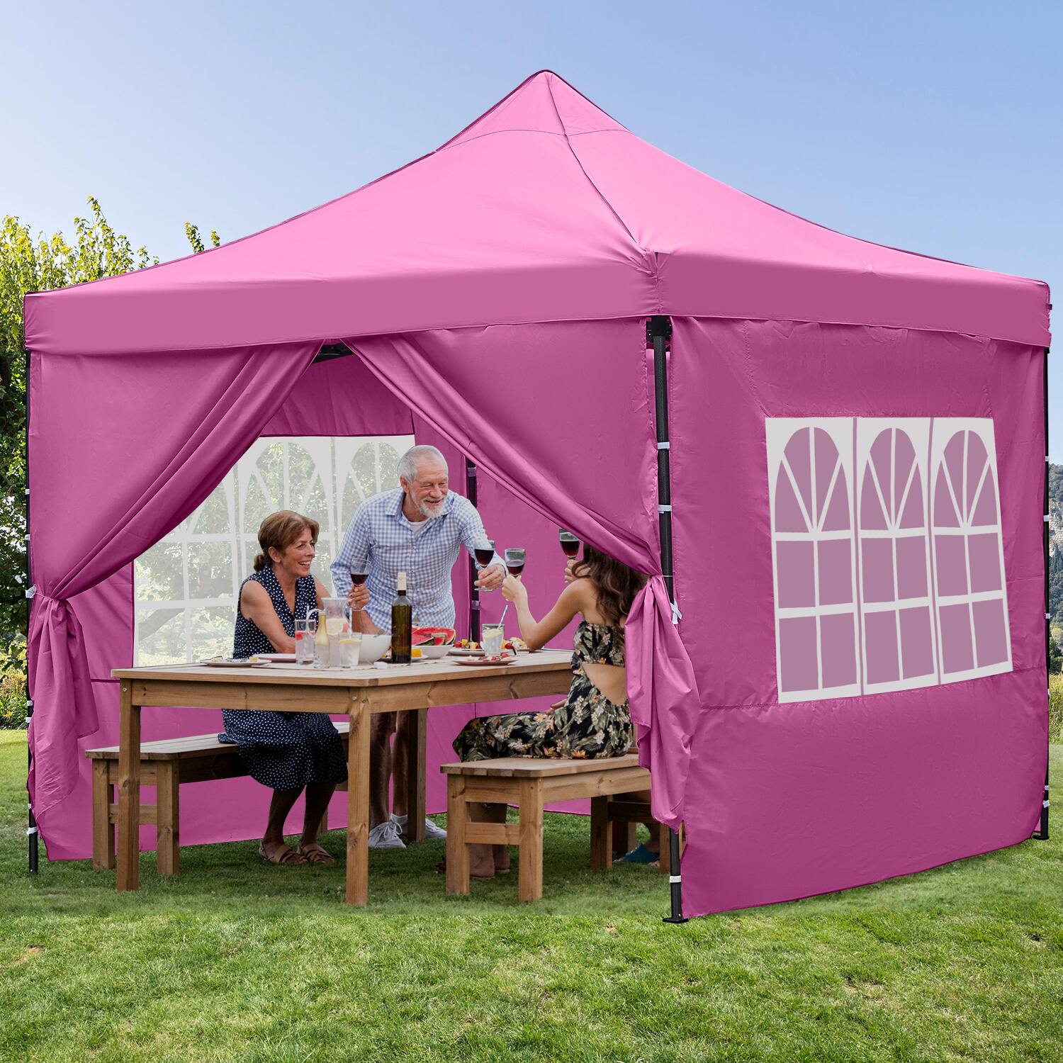 Angle. Ainfox - Ainfox 10x10 Easy Set Up Camping Canopy, Pop Up Tent with 4 Piece Sidewalls, Easy Up for Events, Parties, Camping - Pink.