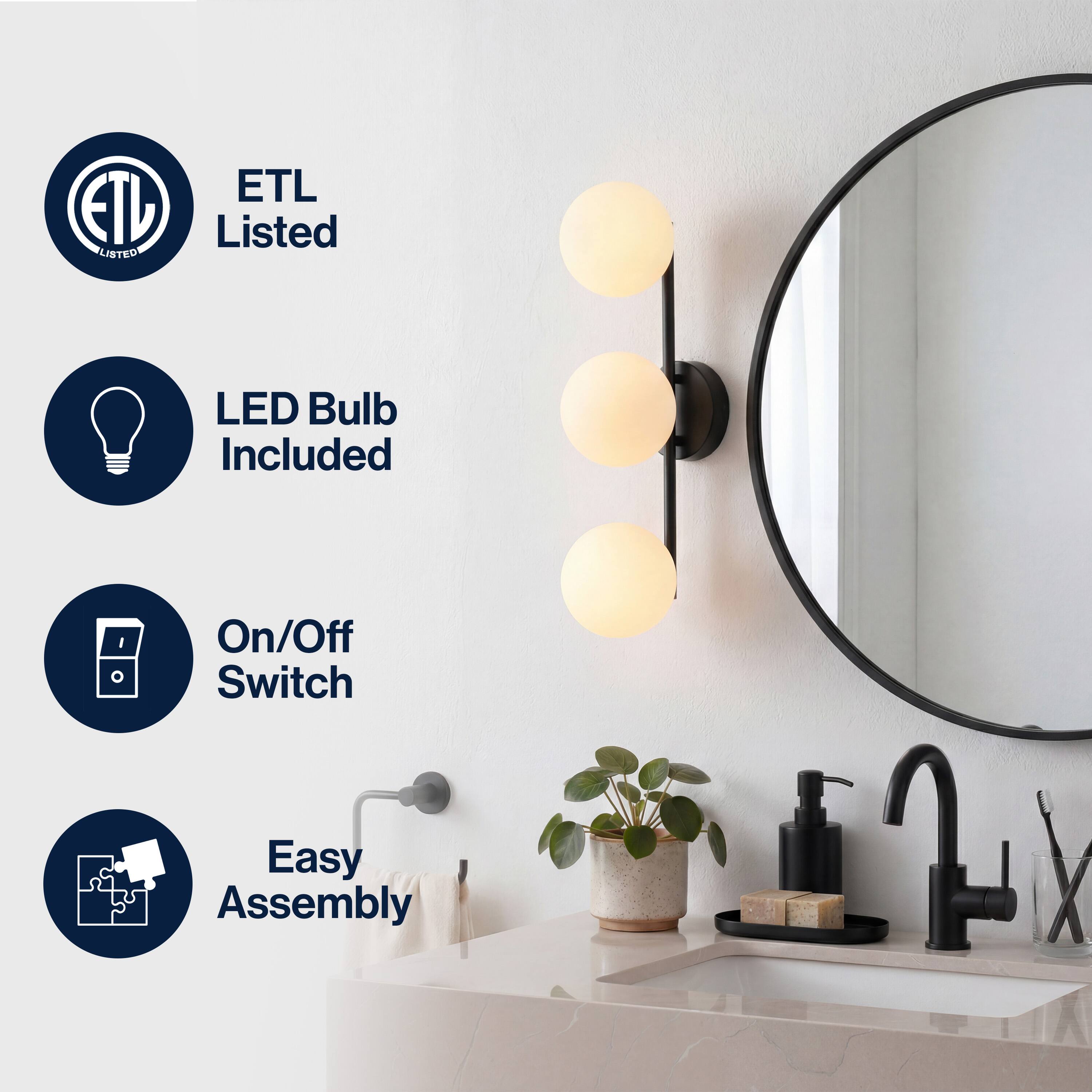 ETL Listed  
LED Bulb Included  
On/Off Switch  
Easy Assembly