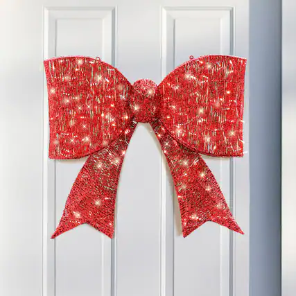 Front. Winado - 28in Christmas Pre-lit Giant Bowknot Lighted Metal Frame Decoration with LED Lights for Outdoor Yard - Red.