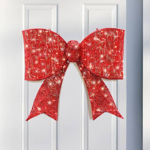 Winado - 28in Christmas Pre-lit Giant Bowknot Lighted Metal Frame Decoration with LED Lights for Outdoor Yard - Red