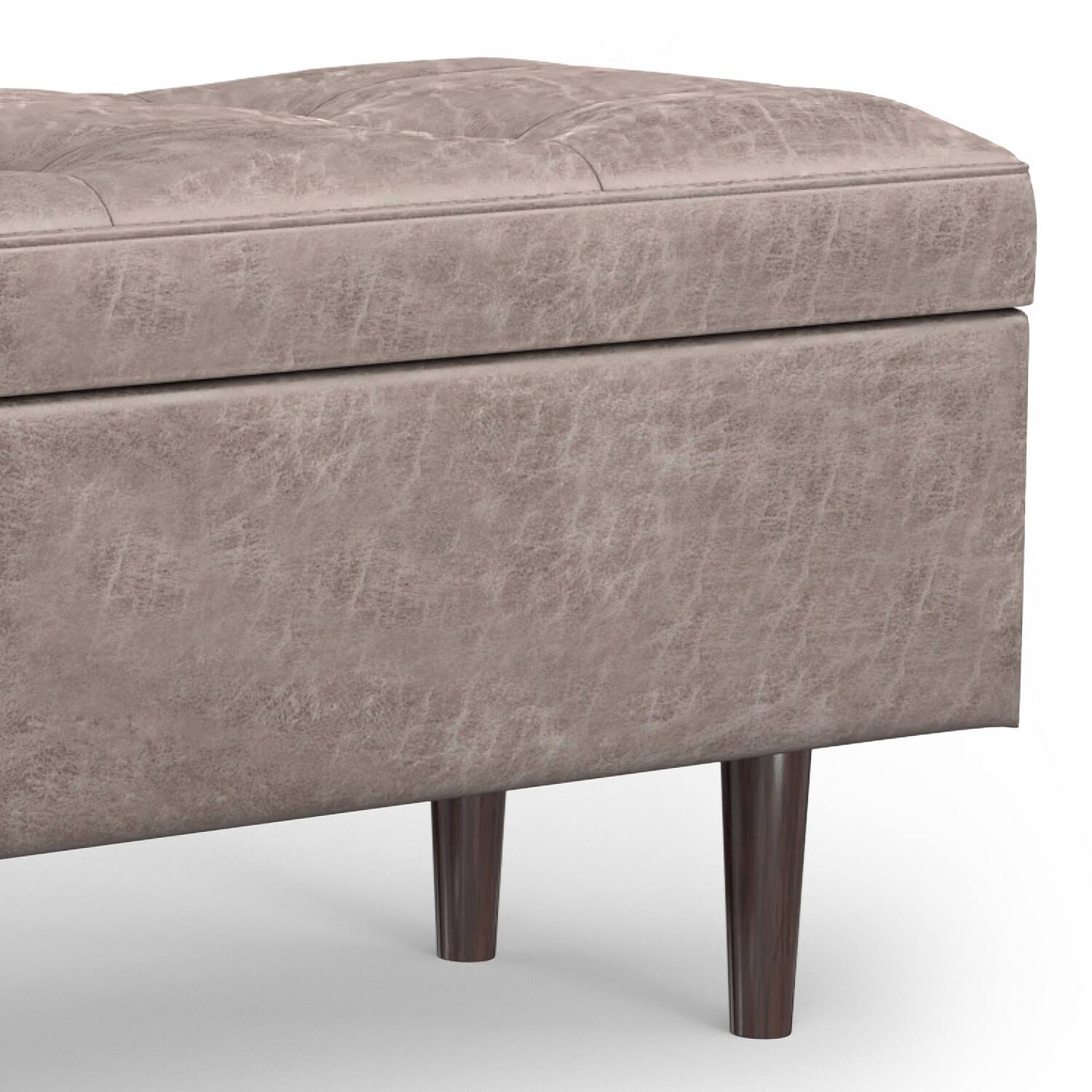 Alt View 5. Simpli Home - Shay 48 inch Wide Mid Century Modern Rectangle Storage Ottoman in Distressed Grey Taupe Vegan Faux Leather, Assembled - Distressed Grey Taupe.