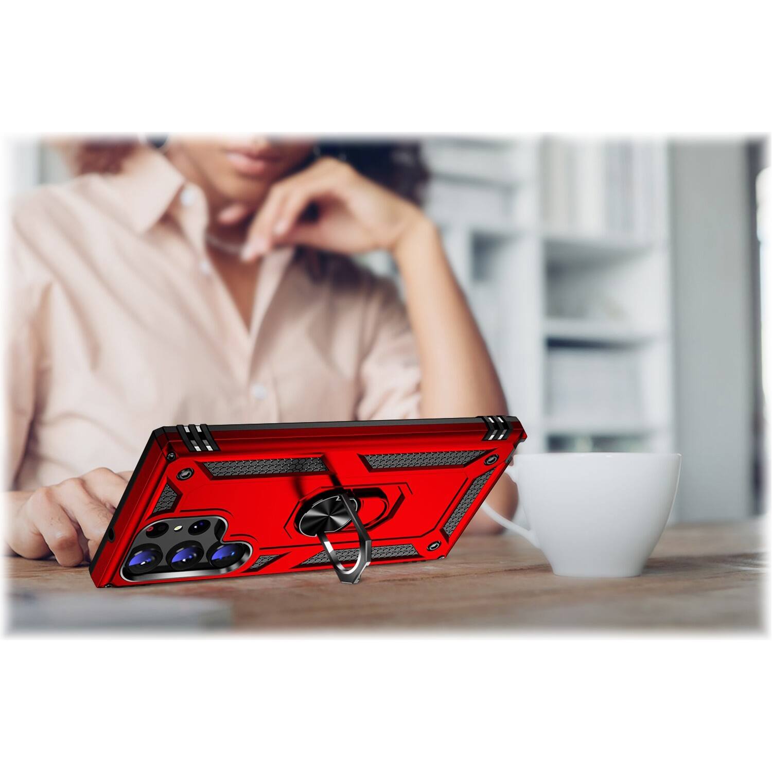 Alt View 14. SaharaCase - Military Kickstand Series with Belt Clip Case for Samsung Galaxy S23 Ultra - Red.