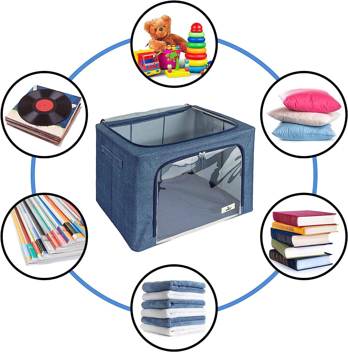 Alt View 4. Sorbus - Sorbus Storage Bins with Metal Frame, Stackable & Foldable Clothes Organizer Bags, Fabric Storage Containers - Blue.