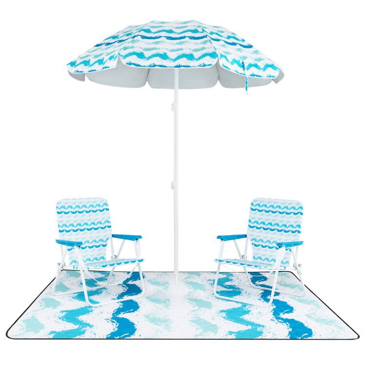 Alt View 4. Mondawe - 4-Piece Beach Umbrella Set with 2 Foldable Chairs and Picnic Blanket - Blue.