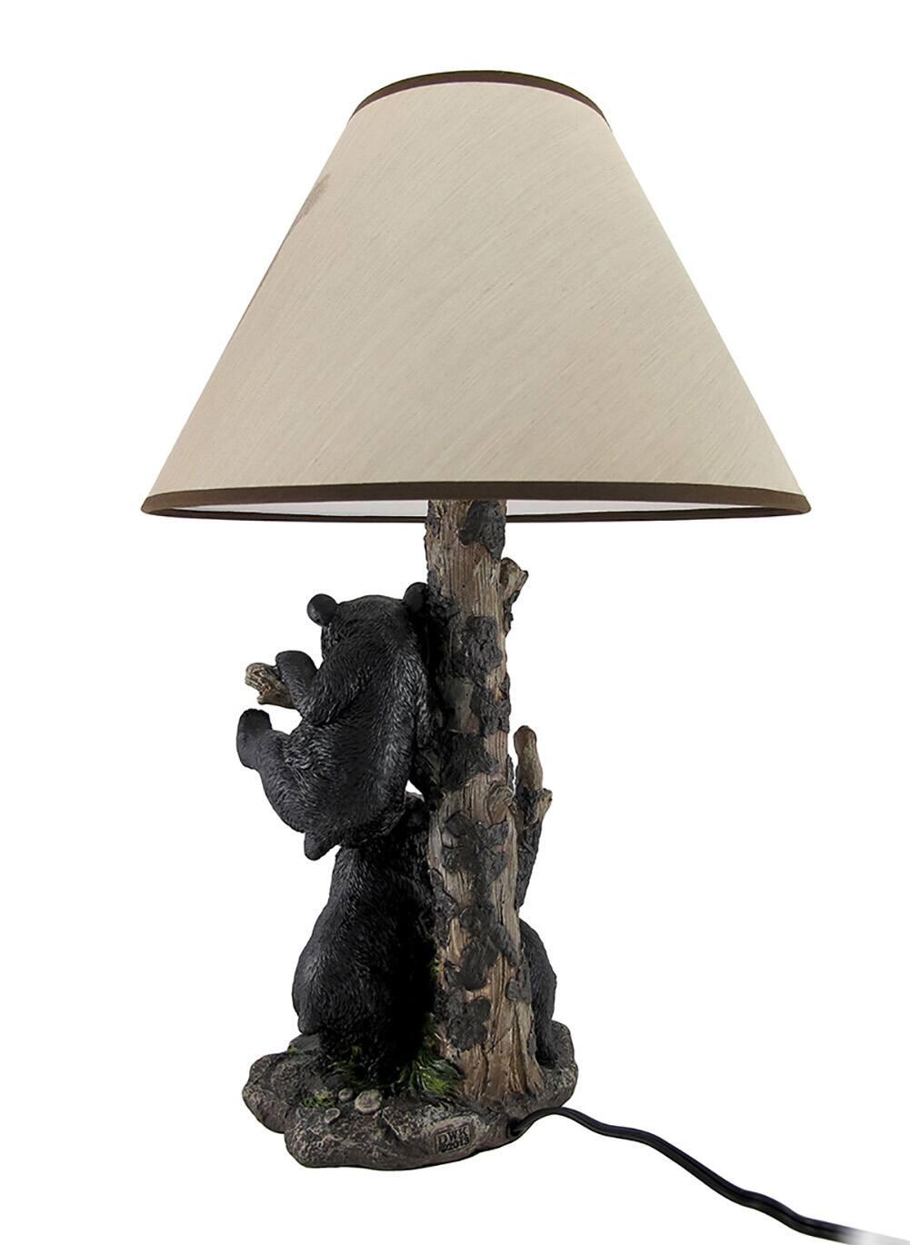 Alt View 2. Zeckos - Black Bear Family Table Lamp W/ Tree Bark Print Shade Western Décor - Black.