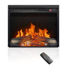 Loheer - 23 inch electric fireplace insert, ultra thin fireplace heater with remote control and overheating protection - Antique Black