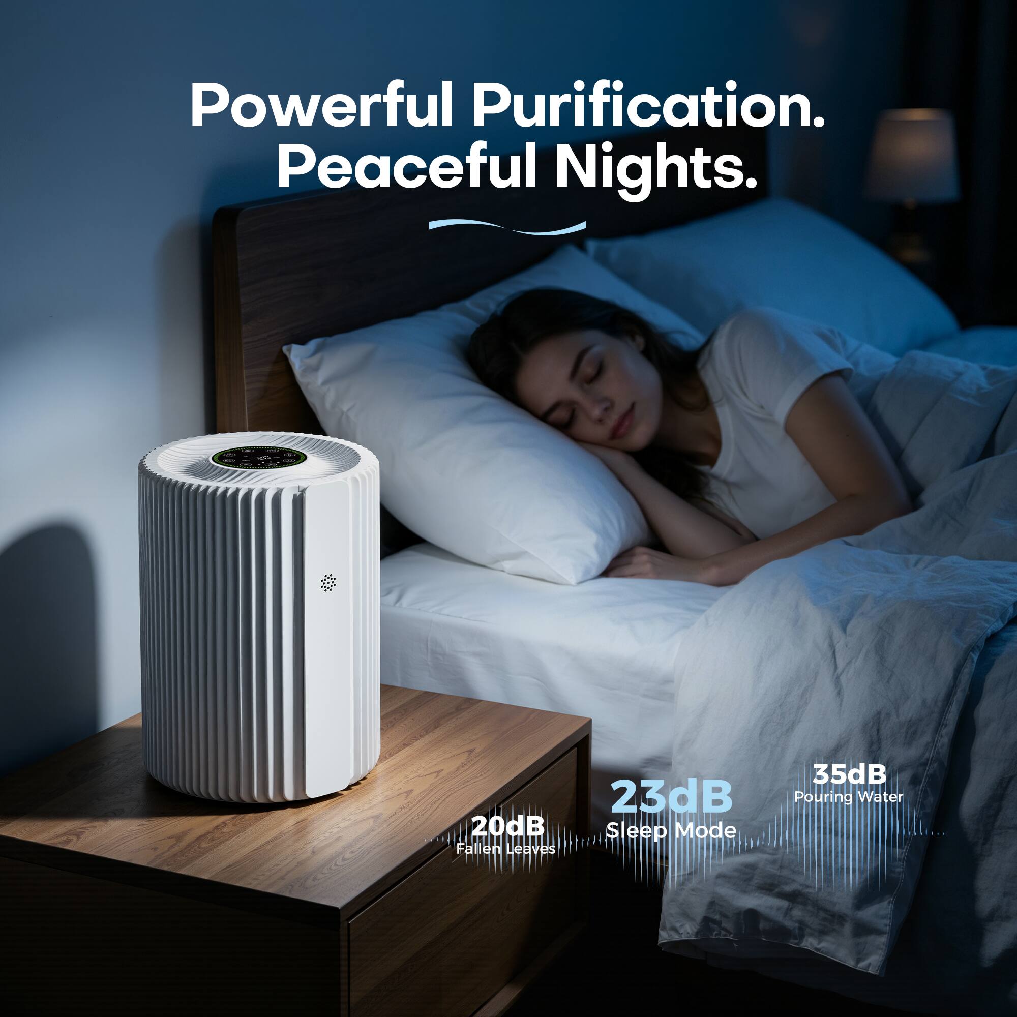 Powerful Purification. Peaceful Nights.

20dB Fallen Leaves
23dB Sleep Mode
35dB Pouring Water