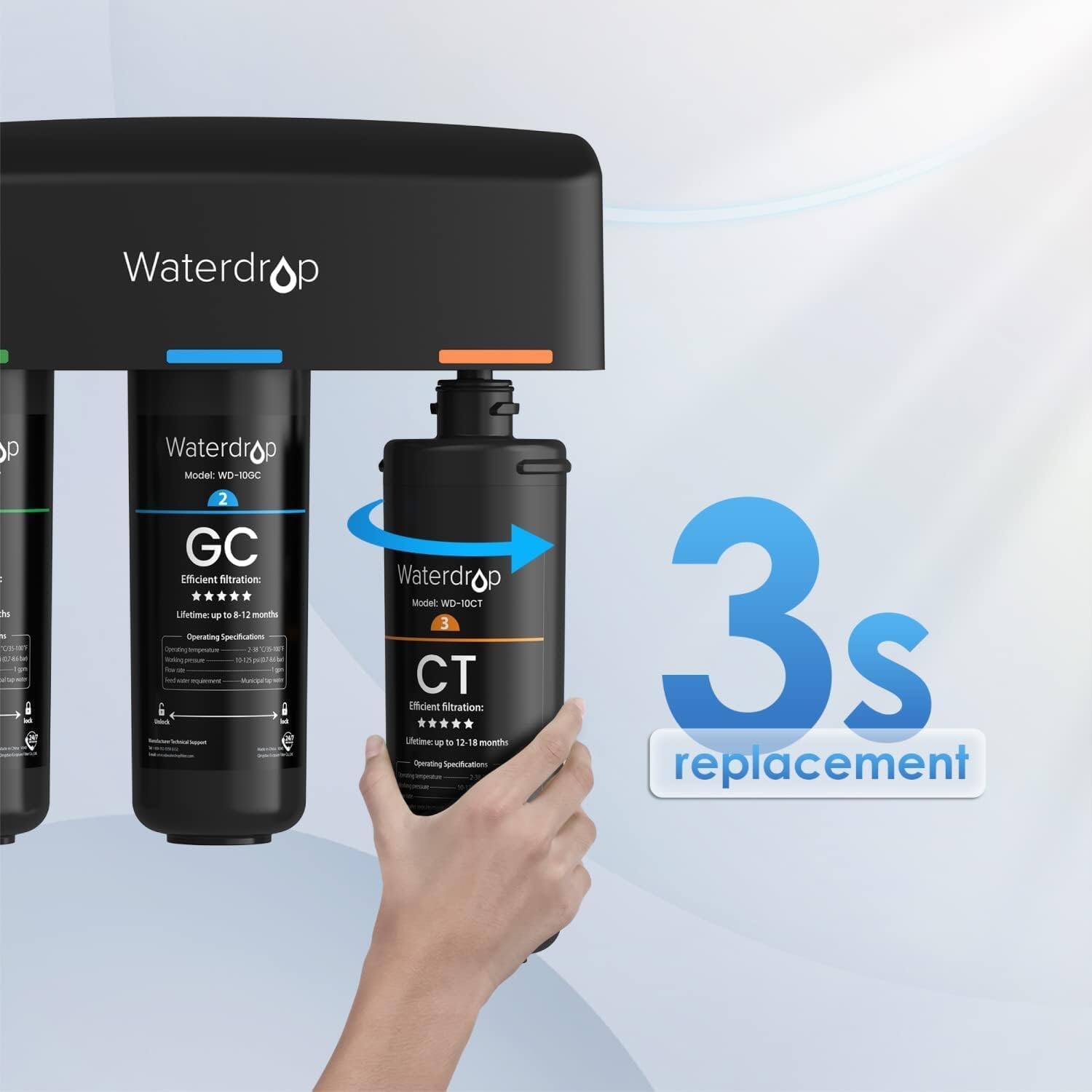 Waterdrop Model WD-10GC 2 GC Efficient Filtration: * * * * * Lifetime 4 years & 6 months Operating Specifications 5 Waterdrop Model WD-10CT 3 CT Efficient Filtration: * * * * * Lifetime: 12-18 months Replacement: 3s