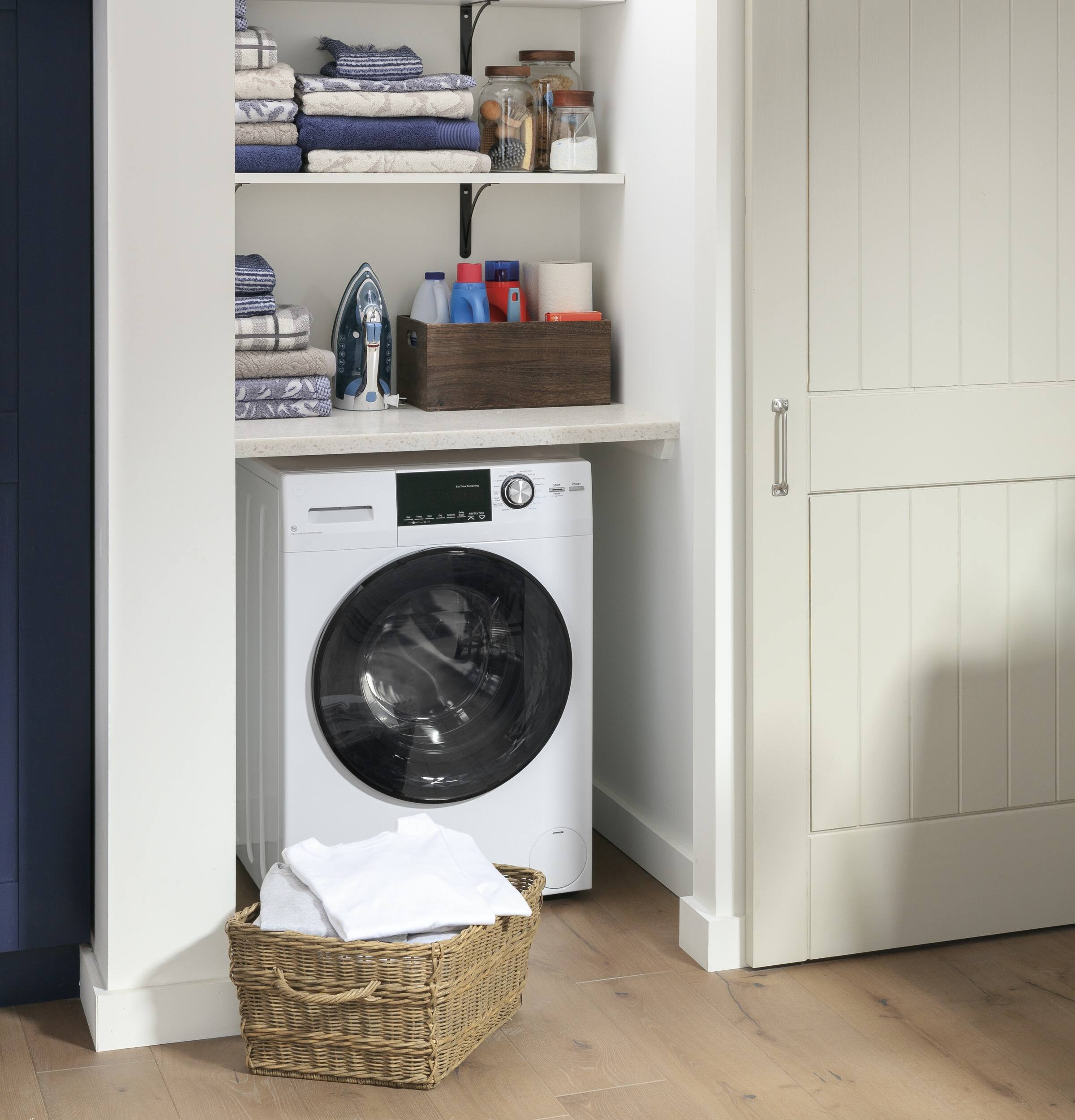 Alt View 9. GE - 2.4 Cu. Ft. High-Efficiency Front Load Washer and Electric Condenser Dryer Combo with Steam and Sanitize - White.
