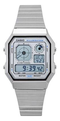 Casio - Illuminator Digital Quartz Vintage A130WE-7A Unisex Watch Multi Time Alarm Backlight Stainless Steel - Silver, Blue