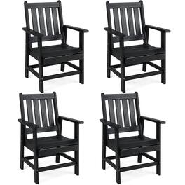 Gymax - Patio Dining Chairs Set of 4 w/Wide Armrests Curved Seat Wood Grain for Backyard - Black