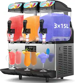 Mirfee - 45L Commercial Slushy Machine, 3x15L Tanks, 110V Stainless Steel Frozen Drink & Margarita Maker - Silver