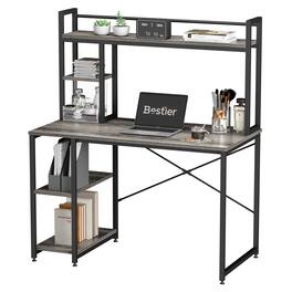 Bestier - 47-inch Comupter Desk with Adjustable Shelves, Hutch & Multi-Compartment Design for Office Home - Grey Oak