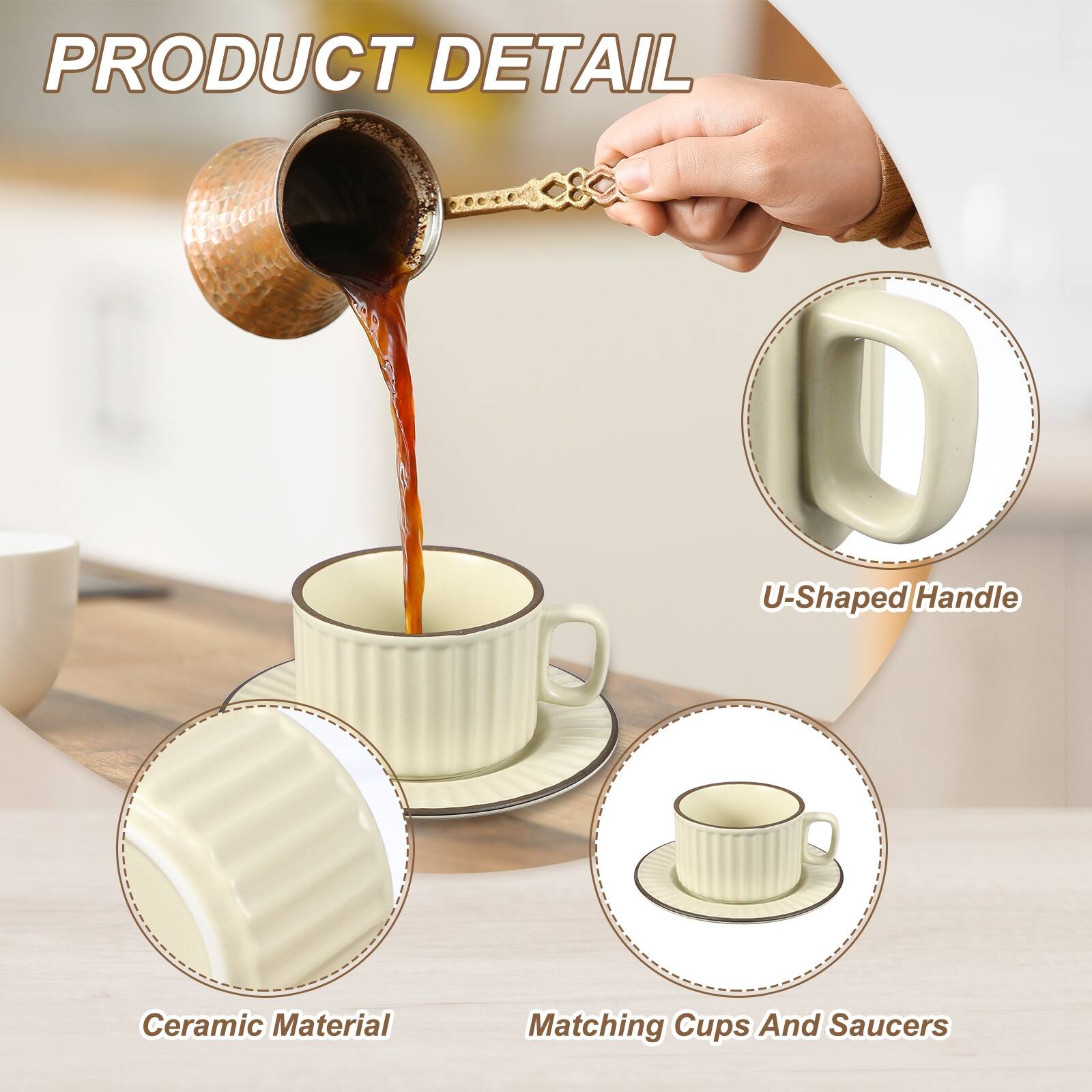 PRODUCT DETAIL

- U-Shaped Handle
- Ceramic Material
- Matching Cups And Saucers