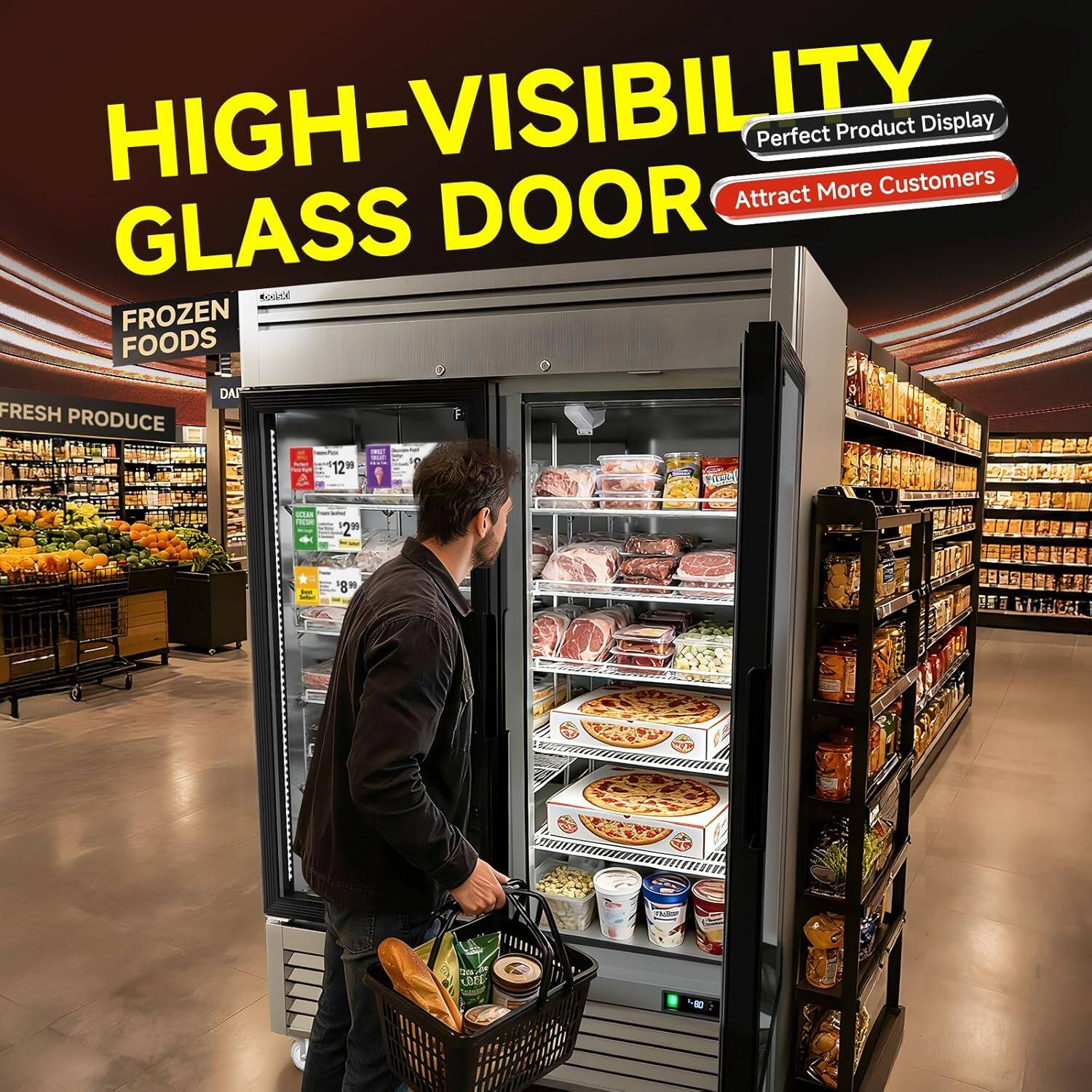 HIGH-VISIBILITY GLASS DOOR

Perfect Product Display
Attract More Customers

FROZEN FOODS
FRESH PRODUCE

$12.99
$8.99