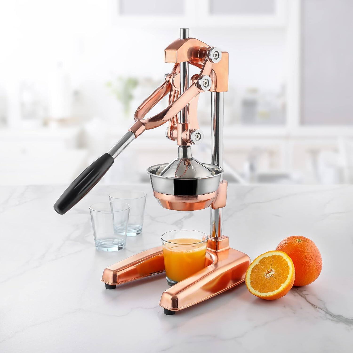 Angle. Zulay Kitchen - Zulay Kitchen Professional Citrus Juicer - Heavy Duty Manual Orange Juicer and Lime Squeezer Press Stand - Rose Gold.