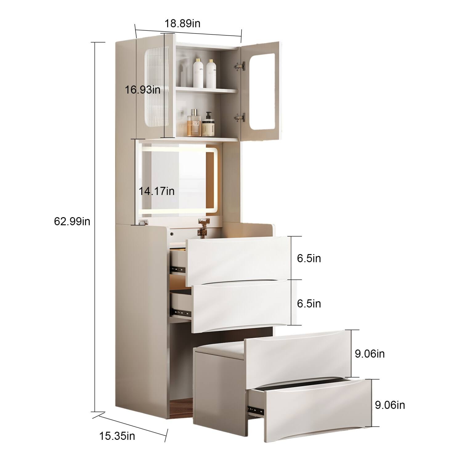 18.89in  
16.93in  
14.17in  
62.99in  
6.5in  
6.5in  
9.06in  
9.06in  
15.35in
