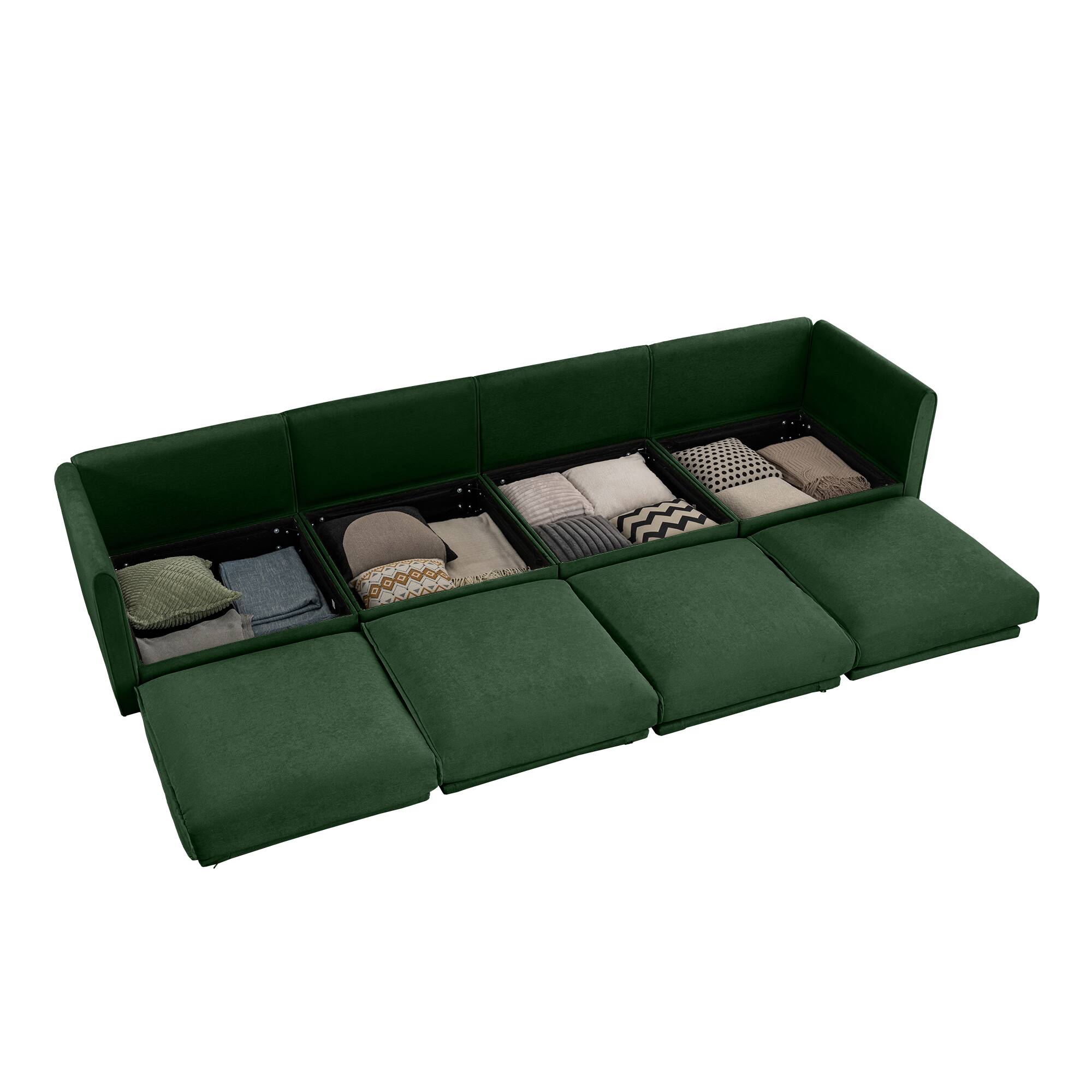 Left. Anysun - Modular L-Shape 4-Seat Sectional Sofa with Storage - Cylindrical Backrest & Armrests, Durable Deep-Seat Design - Green.