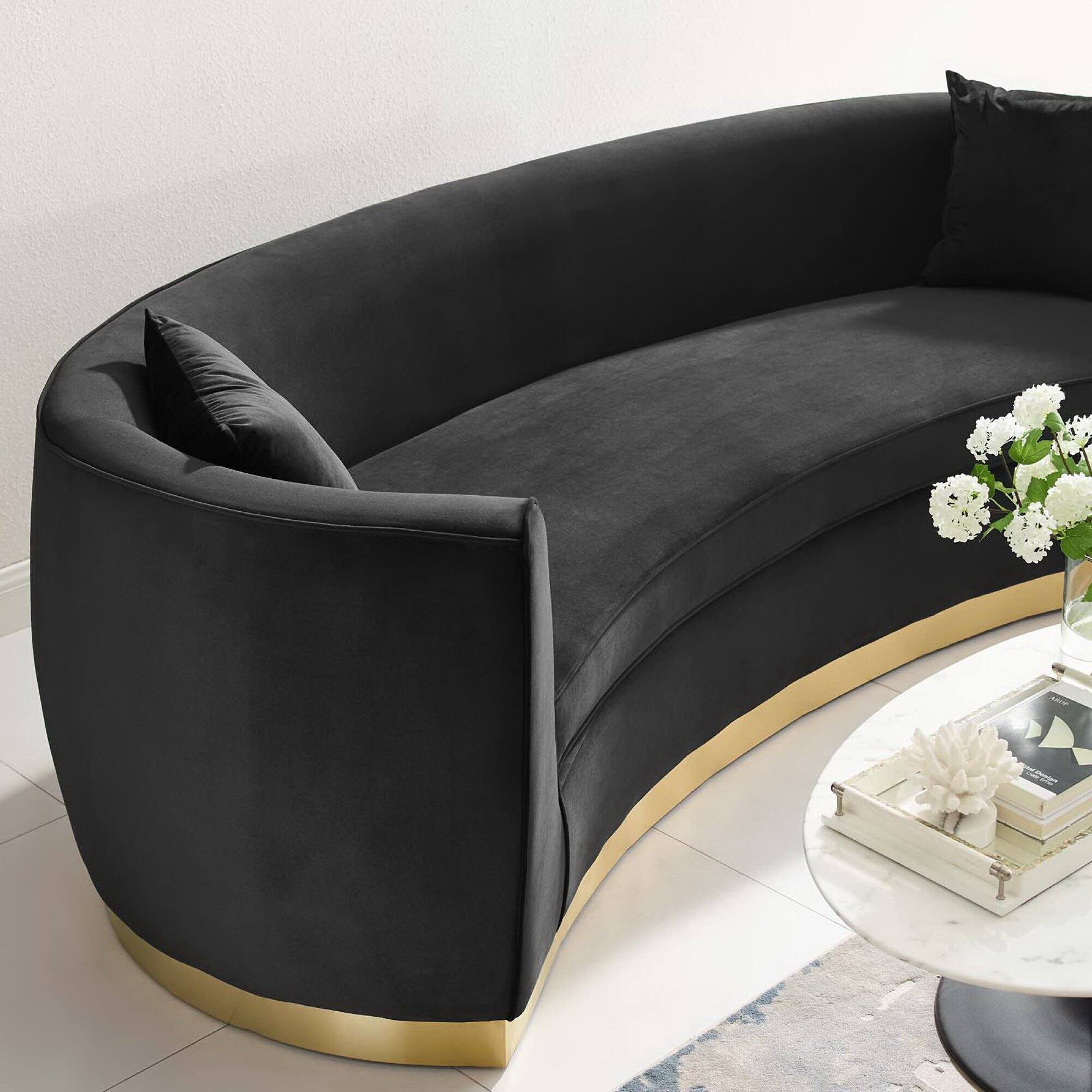 Alt View 2. Modway - Resolute Curved Performance Velvet Sofa by Modway - Black.
