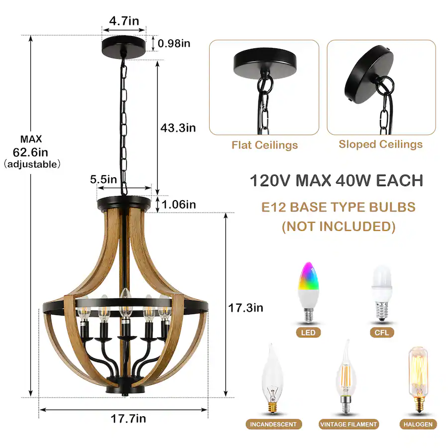 Purchasing Room MERAVOM Farmhouse Geometric Chandelier Light Fixture, 5 Light ...