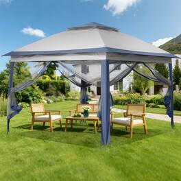 Ainfox - 11x11FT Pop Up Canopy Tent with Mesh Netting,Portable Carry Bag,Stakes & Ropes,Outdoor Gazebo - Blue