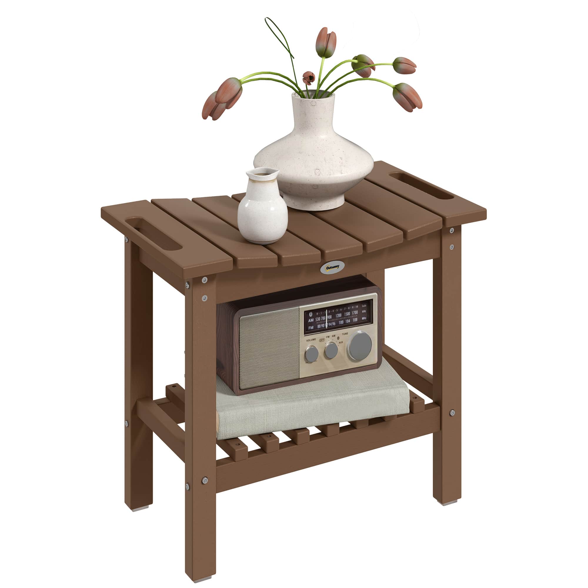 Front. Outsunny - Shower Bench for Inside Shower, HDPE Shower Stool with Handle, Storage Shelf, Non-Slip Pads - Brown.