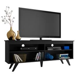 Madesa - TV Stand with 4 Open Shelves and Cable Management 59"L Media Storage Living Room and Bedroom - Black