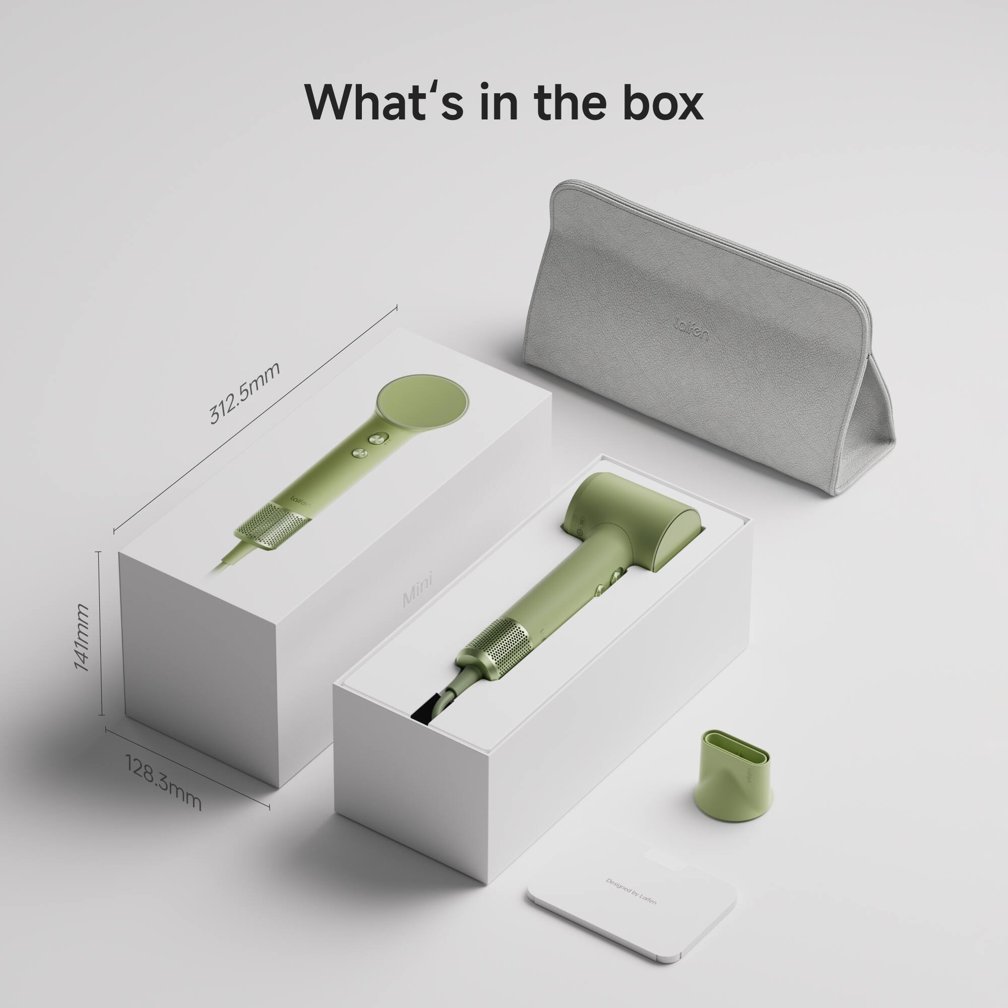 What's in the box

312.5mm  
312 Tolfon  
- 141mm  
Mini  
128.3mm  
128