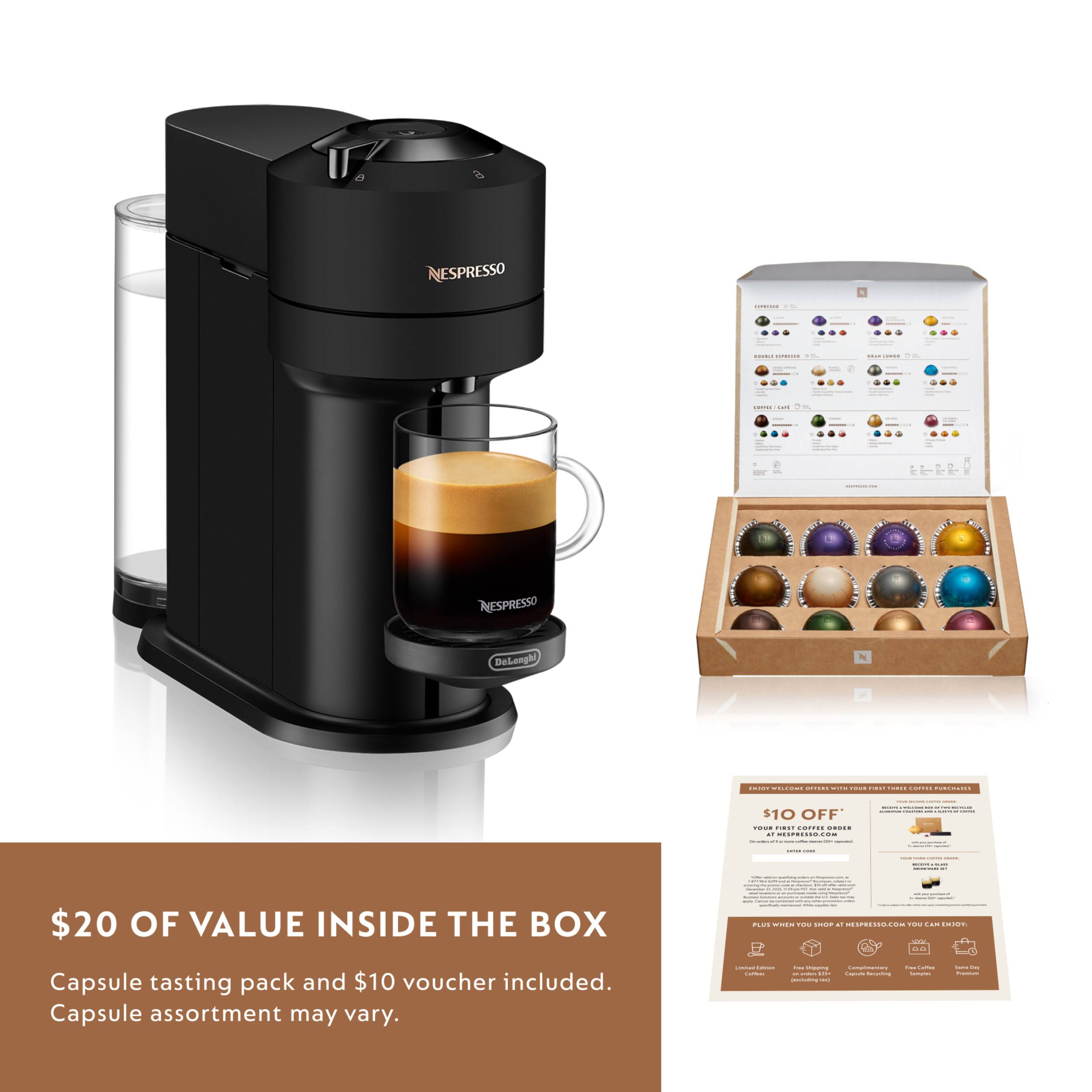 NESPRESSO  
-  
MESPRESSO Deseaghi  
-  
$10 OFF  
-  
MEEO.CO  
-  
$20 OF VALUE INSIDE THE BOX  
-  
Capsule tasting pack and $10 voucher included. Capsule assortment may vary.