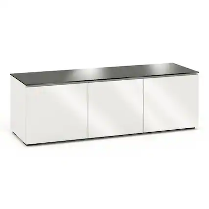 Front. Salamander Designs - Salamander Designs Chameleon Collection Miami 237 Triple AV Cabinet (High Gloss White with Black Glass Top) - Gloss White.