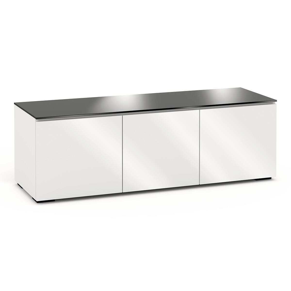 Front. Salamander Designs - Salamander Designs Chameleon Collection Miami 237 Triple AV Cabinet (High Gloss White with Black Glass Top) - Gloss White.