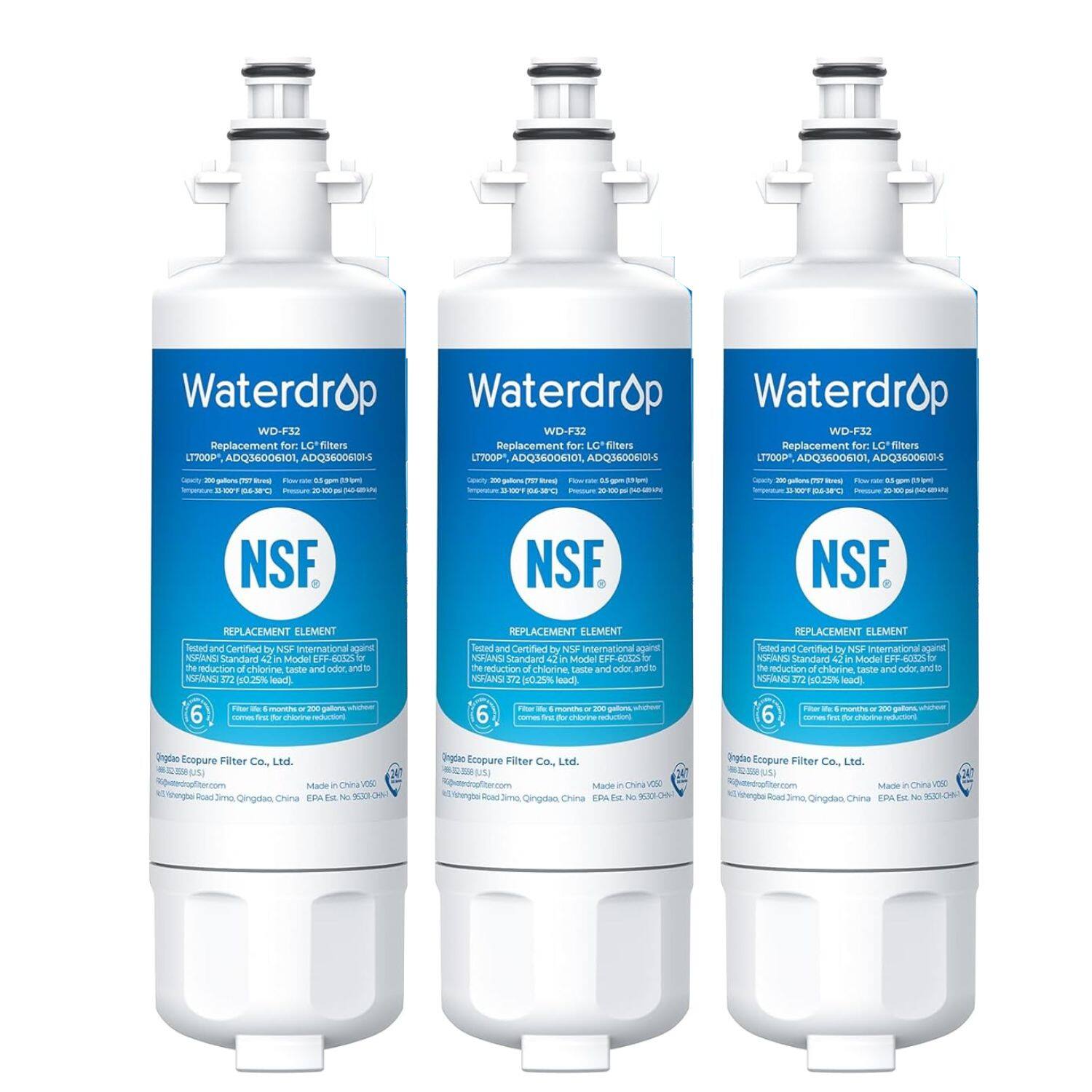 Waterdrop - WD-F32 Refrigerator Water Filter 3-Pack - White