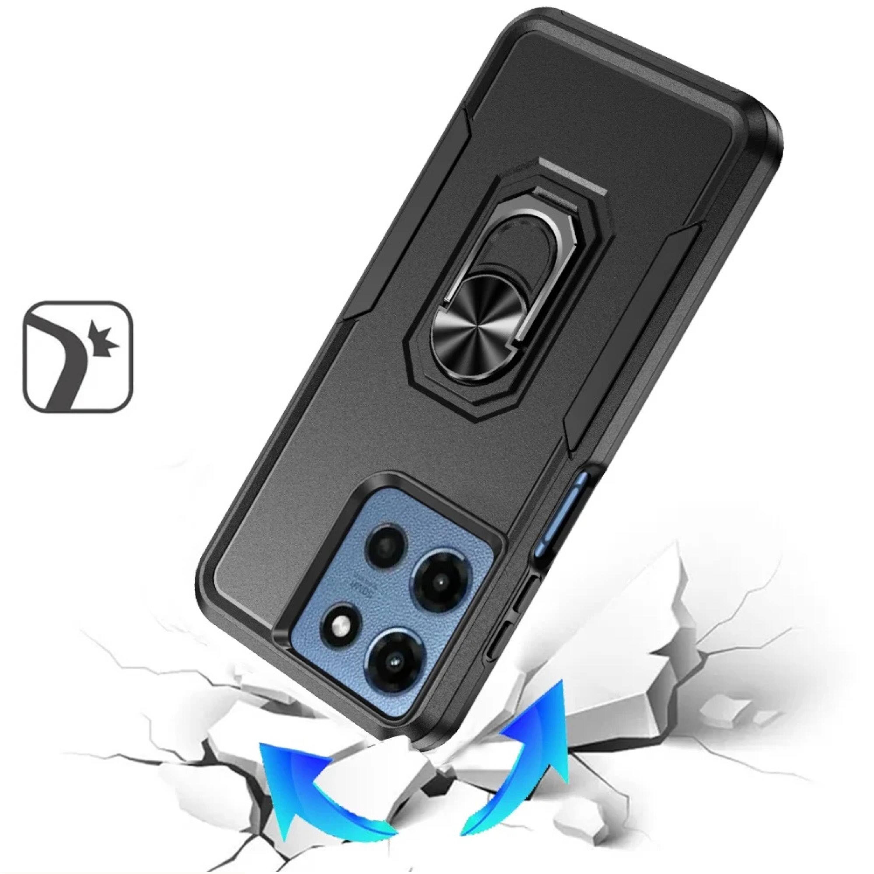 Back. Kitcheniva - Hard Outer Shell Soft Inner Rubber Phone Case With Metal Ring Stand Tempered Glass For Moto G 2025/2026/G Play 2026 Blac - Black.