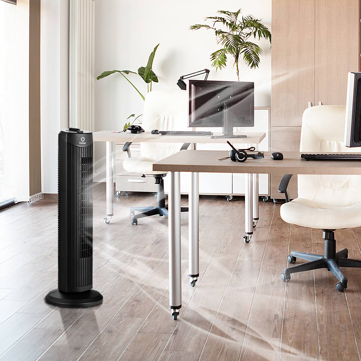Left. Costway - Fantask 35W 28''Oscillating Tower Fan 3 Wind Speed Quiet Bladeless Cooling Room - Black.