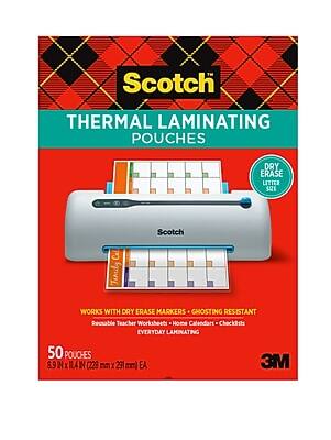 Scotch  
THERMAL LAMINATING POUCHES  
DRY ERASE LETTER SQ  
Scotch  
Cal Family  
WORKS WITH DRY ERASE MARKERS GHOSTING RESISTANT  
Reusable Teacher Worksheets Home Calendars Checklists EVERYDAY LAMINATING  
50 POUCHES 8.9 IN X 11.4 IN (223 mm X 291 mm) EA  
3M