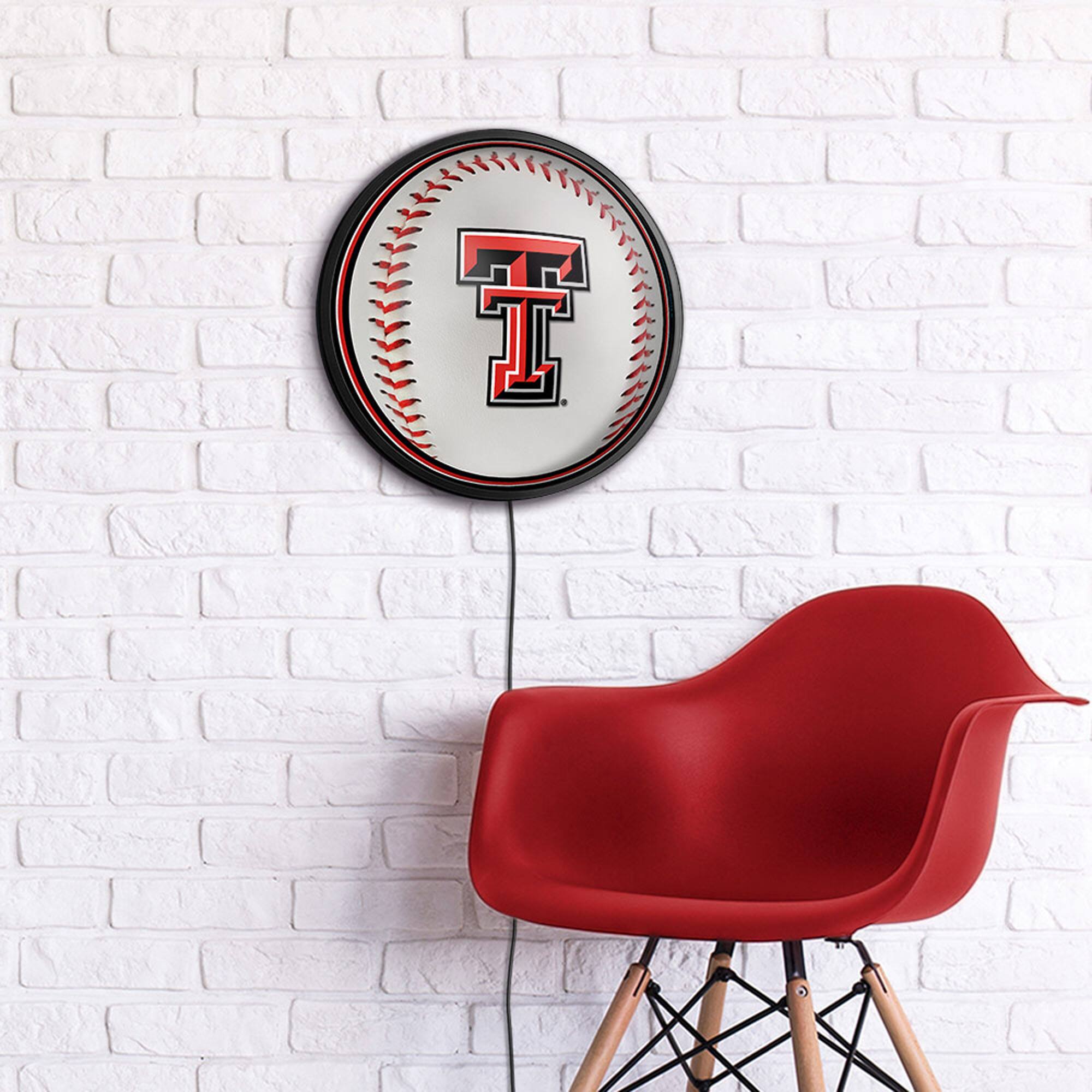 Alt View 2. The Fan-Brand - Texas Tech Red Raiders Baseball 18'' Round Slimline Illuminated Wall Sign - Multicolor.