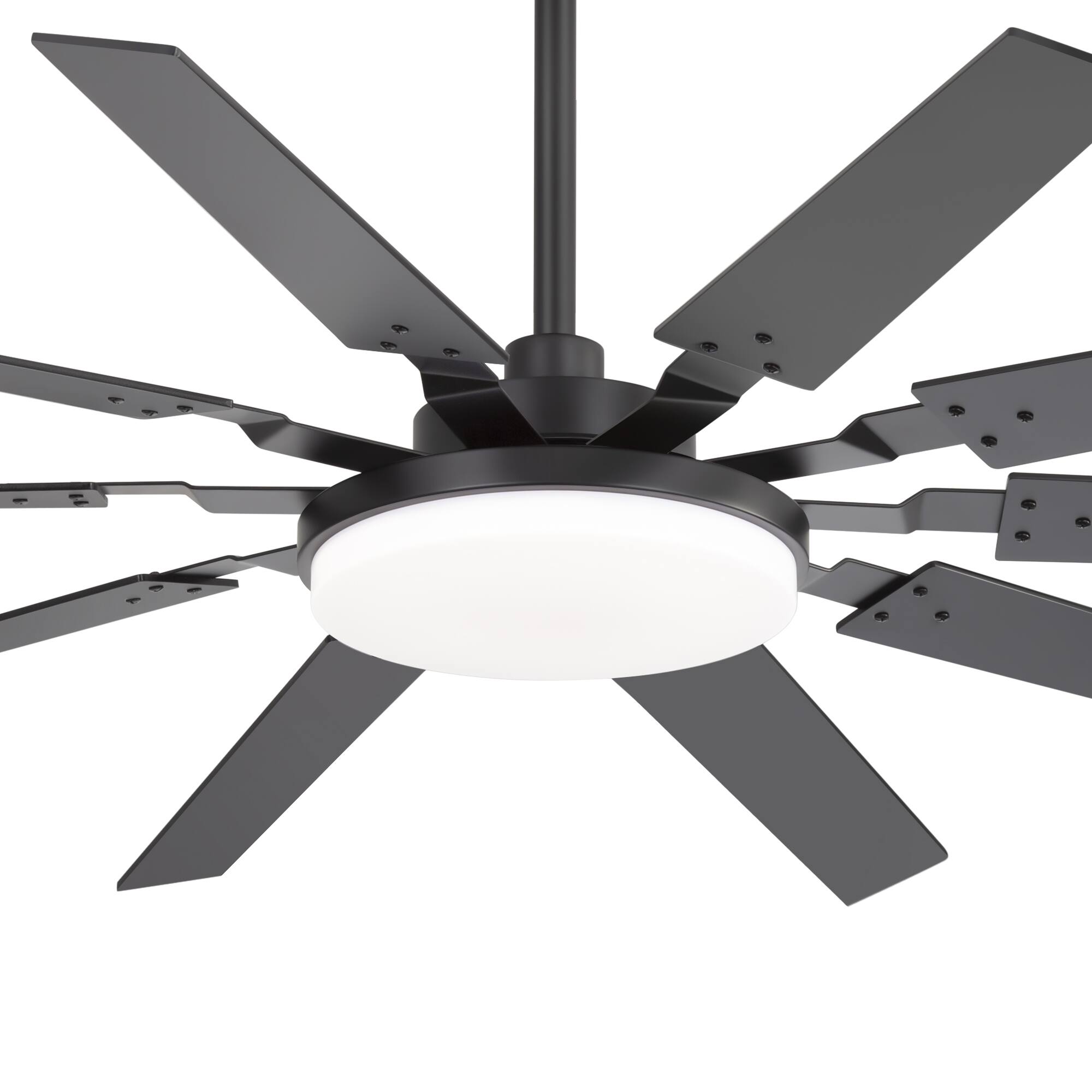 Left. Breezary - 60-In Indoor Ceiling Fan with 10 Plywood Blades, DC Motor, 3-Color LED Light, Remote & 5"/10" Downrods, Timer - Matte Black.
