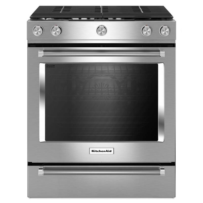KitchenAid - 30 in. Wide 5 burners 5.8 cu. ft. Self-Cleaning Slide-In Gas Convection Range - Stainless Steel